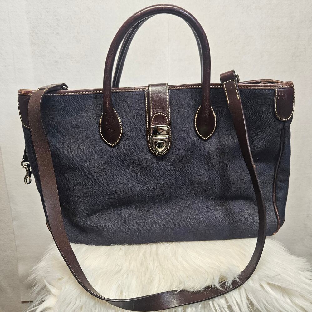 Dooney & Bourke Midnight Blue Canvas Pushlock Double Handles Satchel Bag
